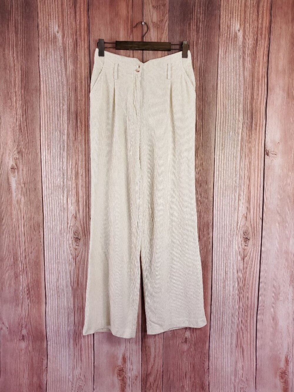 Sezane Womens 36 US 4 Cream Corduroy Wide Leg High Rise Trousers Pants Boho